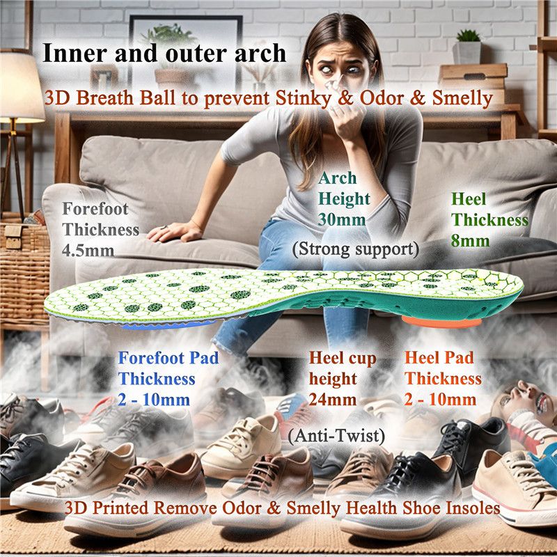Remove Smelly & Stinky Odor with Breathable Insoles